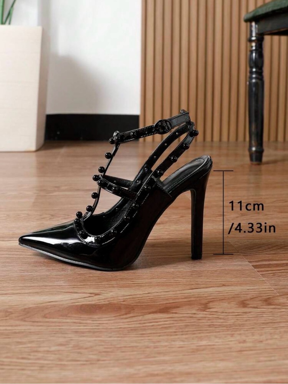 Patent Studded Pointed-Toe Heels - Picture 3 of 7